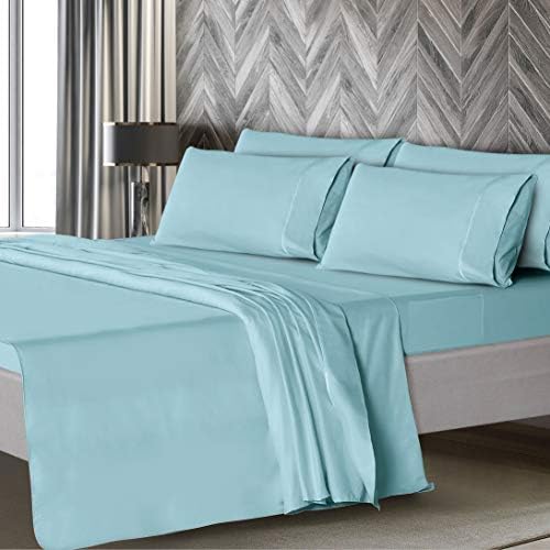 Mueller Luxury 6 PC Full Size Bed Sheets, Super Soft, Deep Pocket up to 16" Full Size Sheets, Transfers Heat, Breathes Better, Hypoallergenic, Wrinkle-Resistant, Oeko-TEX, Aqua