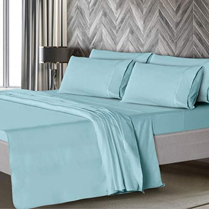 Mueller Luxury 6 PC Full Size Bed Sheets, Super Soft, Deep Pocket up to 16" Full Size Sheets, Transfers Heat, Breathes Better, Hypoallergenic, Wrinkle-Resistant, Oeko-TEX, Aqua