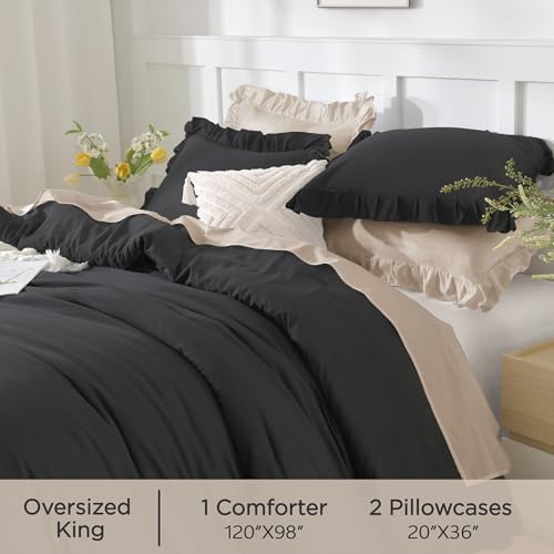 Andency Oversized King Comforter Set,3 Pieces Black Ruffle Bedding Set