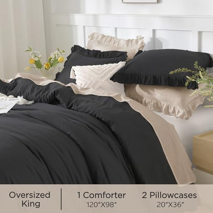 Andency Oversized King Comforter Set,3 Pieces Black Ruffle Bedding Set