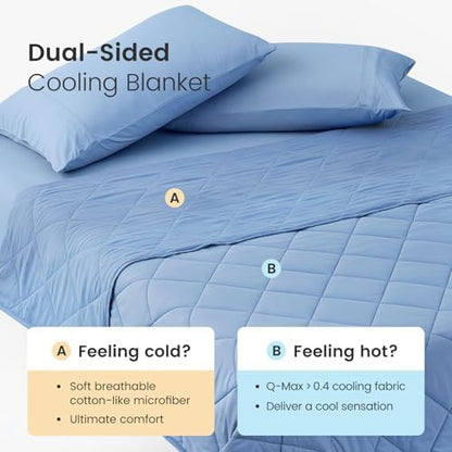 Cozy Bliss Cooling Blanket for Hot Sleepers Queen Size, Q-Max 0.45 Cooling Comfort, Cold Blankets for Night Sweats Sleeping, Ultra-Cool Lightweight Breathable Summer Blanket for Bed, Deep Blue