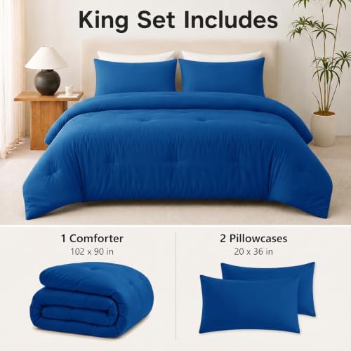 CozyLux King Comforter Set, 3 Pieces Down Alternative Bedding, Classic Blue
