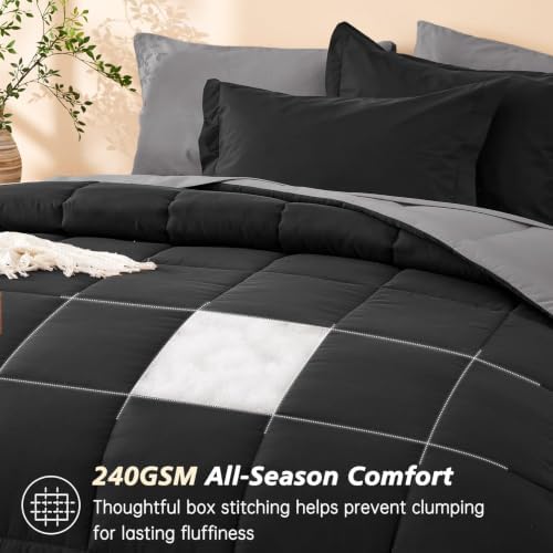 Queen Comforter Set with Sheets - 7 Pieces Bed in a Bag Black Bedding Sets