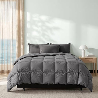 Feather Down Fiber Comforter Twin Size,Premium Ultra-Soft Breathable Comforter High Fill Power Grey Duvet Insert,All Season Hotel Luxury Bedding Comforters