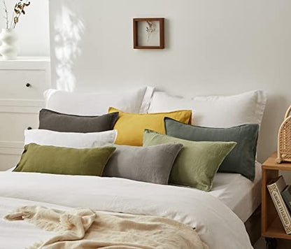Simple&Opulence 100% Linen Lumbar Pillow Cover 12 x 20 Inches Set of 2 Rectangular Decorative Throw Cushion Cover for Couch Sofa Bed Living Room Office Soft Breathable Farmhouse - Cushing Green