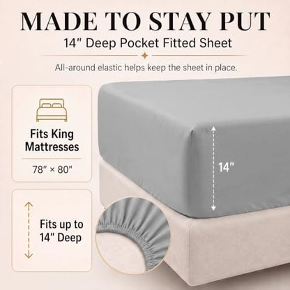 CozyLux King Size Comforter Set Light Grey, 7 Pieces Bed in a Bag
