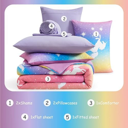 Full Size Comforter Sets for Girls - 7 Pieces Unicorn Full Bedding Set