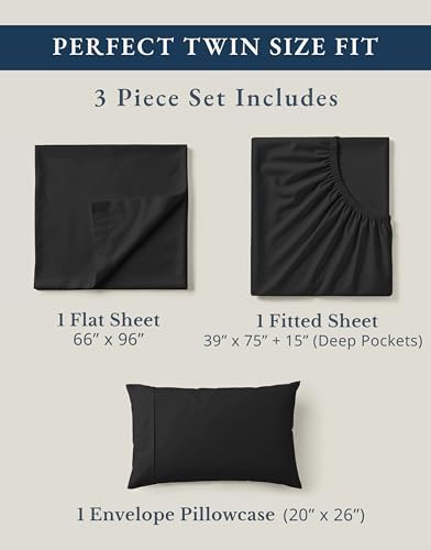 LANE LINEN Twin Bed Sheets 100% Organic Cotton Soft 3pc Percale - Black