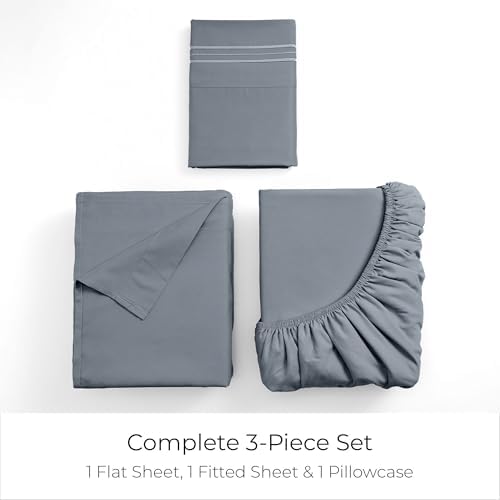 Mellanni Iconic 3-Piece, Ultra Soft Sheet Set (Twin, Mineral Gray)