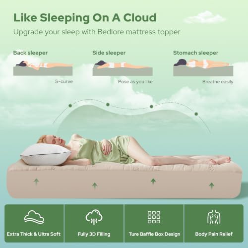 BEDLORE Twin XL Mattress Topper, Thick Soft Pillow Top Bed Topper