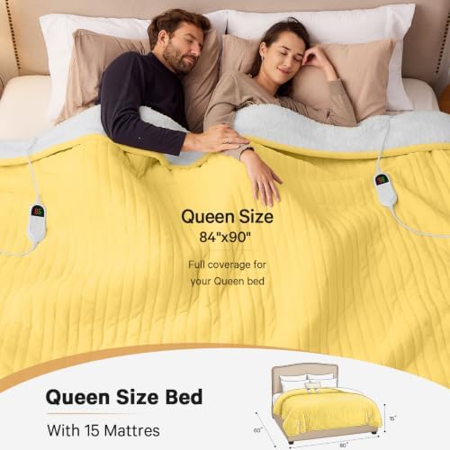Heated Electric Blanket Queen Size, Dual Control, 84" x 90", Beige