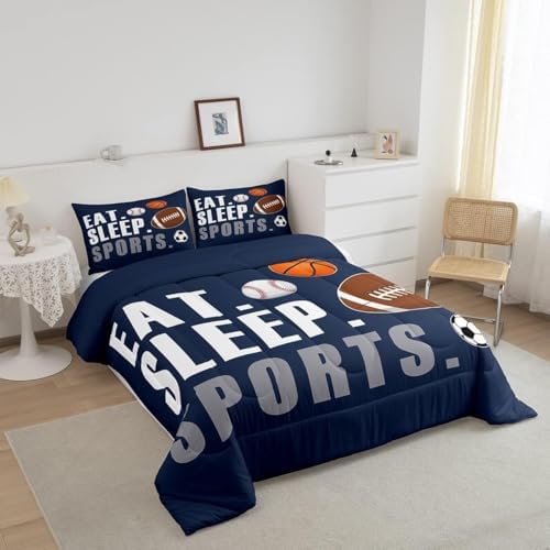 Feelyou Football Comforter Set Kids Basketball Basketball Ball Games Comforter for Boys Girls Sports Theme Bedding Set Breathable Comforter Inner Fill Room Decor Duvet Set Toddler Size
