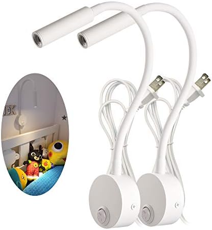 2-Pack Bed Reading Light Wall Mount Lamp, Flexible Neck Reading Lamps, Warm White 3000K Spot Light for Hotel, Marine, Yacht, Bunk Bed 4.92ft Cord Plug-in (White)