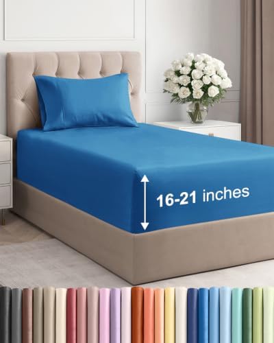 Extra Deep Pocket Twin Size Sheet Set - Breathable & Cooling - Denim Blue