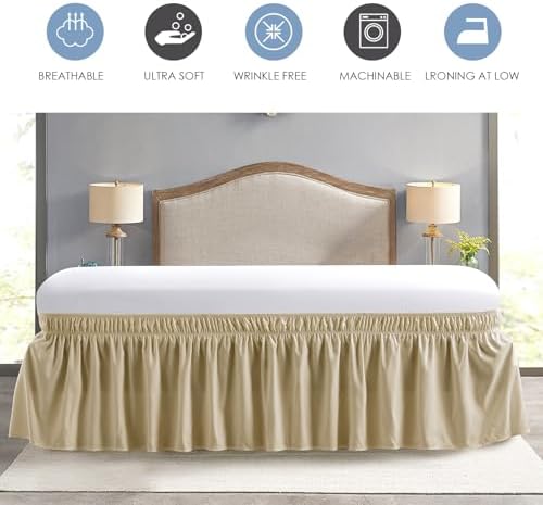 FreshCulture Twin Bed Skirt, Elastic Wrap Around Bed Skirt Twin Size, Bed Skirts for Adjustable Bed, Easy Fit with 22 Inch Drop Length, Hotel Quality Dust Ruffle for Twin Bed (Beige)