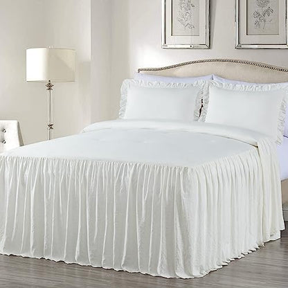 Chezmoi Collection Sinclair 3-Piece Ruffle Skirt Bedspread Set - French Country Chic Farmhouse - California King, Ivory