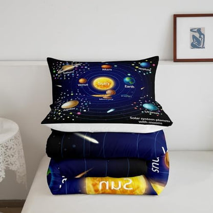 Erosebridal Kids Outer Space Comforter Set, Boys Starry Sky Galaxy Duvet Sets Queen Size Planet Space Down Comforter for Girls Teens Adult Bedroom Decor, Solar System Cosmos Bedding Set, Blue Purple