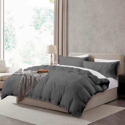 Hearth & Harbor Prewashed Queen Duvet Cover Set, Grey