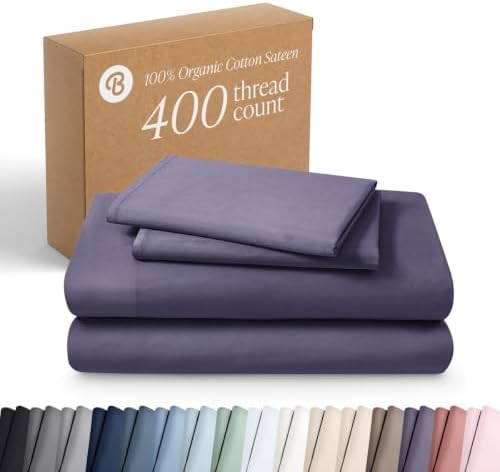 Bare Home 100% Organic Cotton Sateen Sheet Set (Queen, Dusty Purple)