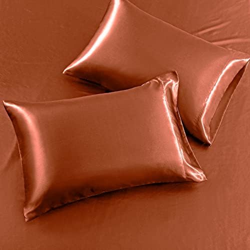 SiinvdaBZX 4Pcs Satin Sheet Set King Size 15-in Deep Pocket, Autumn Orange