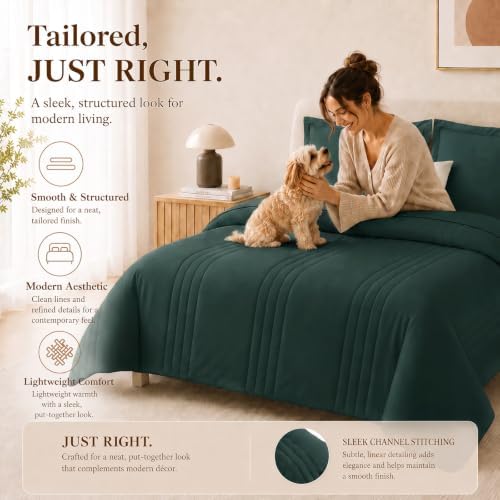 CozyLux King Size Comforter Set Forest Green- 7 Pieces Bed in a Bag
