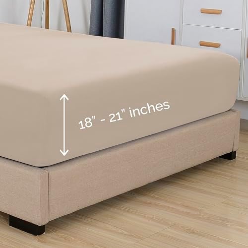 Elegant Comfort 1500 Premium Hotel Quality 18-21 Inches Deep - Extra Deep Pocket Single Fitted Sheet for High Mattress, Luxury and Softest, Smart Pocket - Wrinkle Free, Twin/Twin XL, Cream
