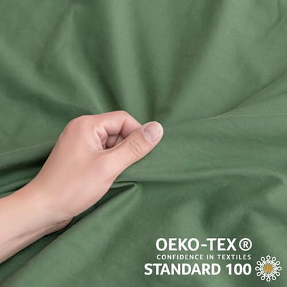 JELLYMONI Cotton Duvet Cover Queen Size - Green Comforter Cover with Button 100% Washed Cotton 3PCS Breathable Soft Solid Bedding Set Duvet Cover 90×90in & 2 Pillowcases (NO Comforter)