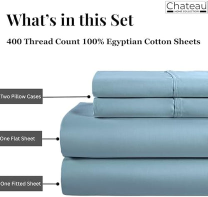 Full Size Sheet Sets, 400 Thread Count Cotton Bed Sheets - French Blue