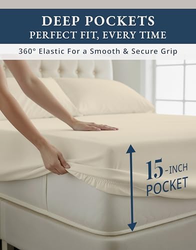 LANE LINEN Cal King Sheets 100% Egyptian Cotton Sateen - Ivory