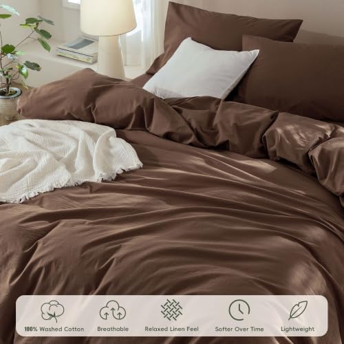 JIYUAN Twin Washed Cotton Duvet Cover Set, 2-Piece, Relaxed Linen Feel
