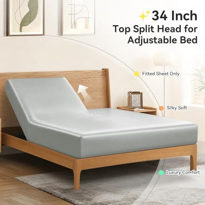 RUDONG M Split Top King Fitted Sheet Only for Adjustable Beds, Light Grey