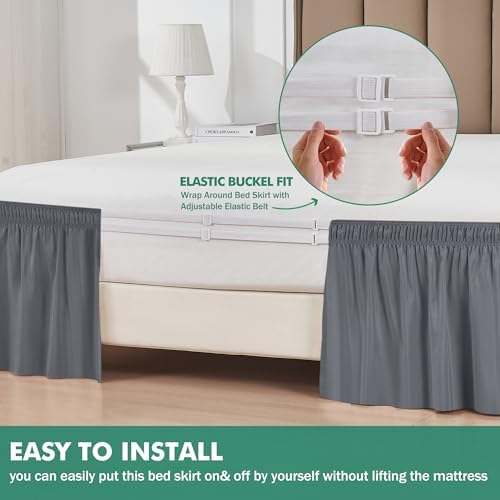 Wrap Around Full Size Bed Skirt Split Corners 17" Drop-Elastic Dust Ruffle