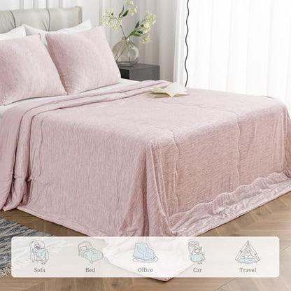 CHOSHOME Cooling Comforter Cooling Blanket, Q-Max 0.45 Cool Sleeping Summer Blanket for Hot Sleeper Night Sweats, Full 84" x 90", Pink
