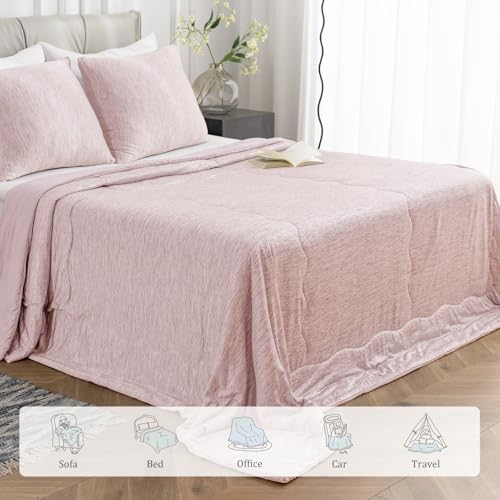 CHOSHOME Cooling Comforter Cooling Blanket, Q-Max 0.45 Cool Sleeping Summer Blanket for Hot Sleeper Night Sweats, Super King 96" x 120", Pink