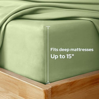 HOMEIDEAS Queen Size Bed Sheets - 6 Piece Set (Sage Green) - Extra Soft Brushed Microfiber 1800 Bedding Sheets, Deep Pocket, Wrinkle & Fade Free