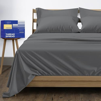 THREAD SPREAD Egyptian Cotton Sheets King Size - 1000 Series High Thread Count Cotton King Size Sheets Set (6 PC, Dark Grey), 16" Snug Fit Deep Pocket, Sateen Weave Ultra-Soft Hotel Luxury Sheet Set
