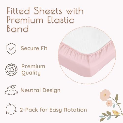 Muslin Cotton Crib Sheets for Girls, 2 Pack 52"x28" Fitted Baby Crib Sheet for Girl, Soft & Breathable Baby and Toddler Bed Sheets, Mattress Cover Muslin Cribs Sheet Set Nursery Gift Pink Floral