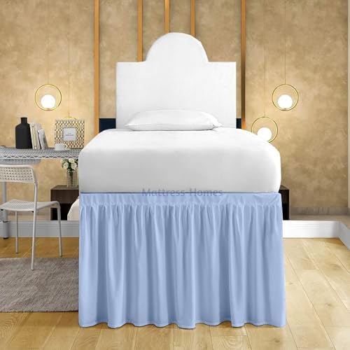 Mattress-Homes Ruffled Dorm Bed Skirt, Twin XL, 56-Inch Drop, Tailored with Split Corners, Light Blue Dust Ruffle for Lofted College Beds, Twin Extra Long Dorm Bedding Essential