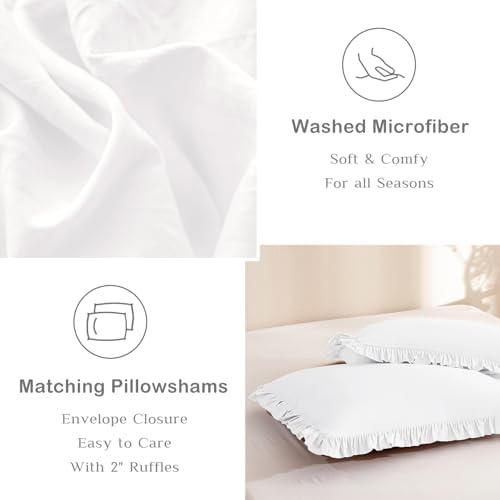 Masaca Ruffle Comforter Full Size,3 Pieces Farmhouse Shabby Boho Chic Bedding Sets Full,Netural White Ruffled Vintage Rustic French Country Bedding Comforter Set for All Season