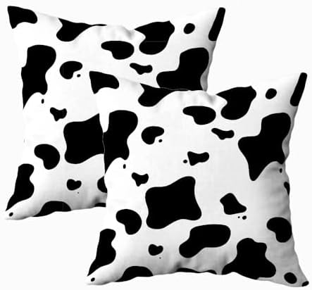 TOMWISH Black and White Cow Print Throw Pillow Cover 16x16 Inch Set of 2