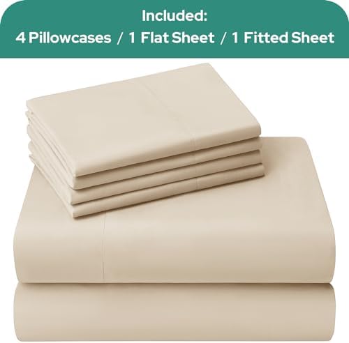 HOMEIDEAS Full Size Bed Sheets - 6 Piece Set (Cream) - Extra Soft Brushed Microfiber 1800 Bedding Sheets, Deep Pocket, Wrinkle & Fade Free