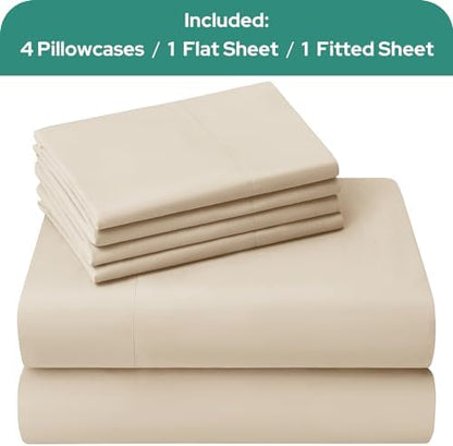 HOMEIDEAS Full Size Bed Sheets - 6 Piece Set (Cream) - Extra Soft Brushed Microfiber 1800 Bedding Sheets, Deep Pocket, Wrinkle & Fade Free
