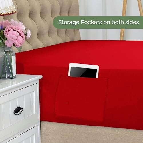 Elegant Comfort 1500 Premium Hotel Quality 18-21 Inches Deep - Extra Deep Pocket Single Fitted Sheet for High Mattress, Luxury and Softest, Smart Pocket - Wrinkle Free, Queen, Red
