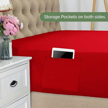 Elegant Comfort 1500 Premium Hotel Quality 18-21 Inches Deep - Extra Deep Pocket Single Fitted Sheet for High Mattress, Luxury and Softest, Smart Pocket - Wrinkle Free, Queen, Red