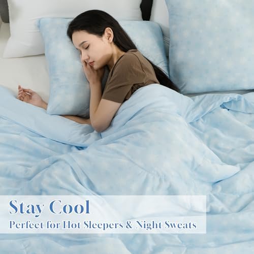 CHOSHOME Cooling Comforter Cooling Blanket, Q-Max 0.45 Cool Sleeping Summer Blanket for Hot Sleeper Night Sweats, Super King 96" x 120", Blue 02