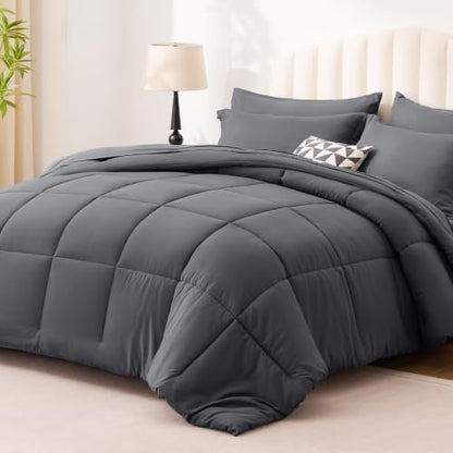 Love's cabin Twin XL Comforter Set Soot Grey, 5 Pieces Twin XL Bed in a Bag, All Season Bedding Sets with 1 Comforter, 1 Flat Sheet, 1 Fitted Sheet, 1 Pillowcase and 1 Pillow Sham