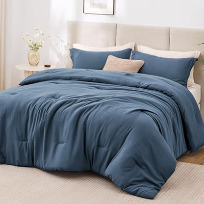 Love's cabin Navy Blue Full Comforter Set, 3-Piece Prewashed Bed Set