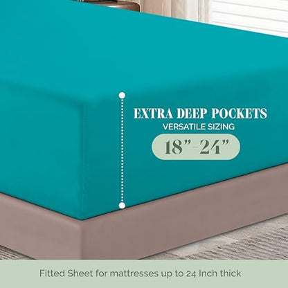 Elegant Comfort 1500 Premium Hotel Quality 18-24 Inches Deep - Extra Deep Pocket Single Fitted Sheet for High Mattress, Luxury and Softest, Smart Pocket - Wrinkle Free, Full, Turquoise