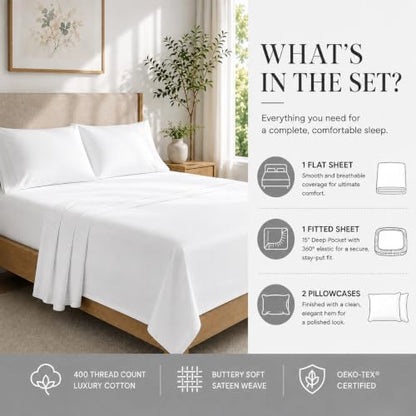 Egyptian Cotton Sheets King Size Sheets Set, 400TC King Sheet Set - White