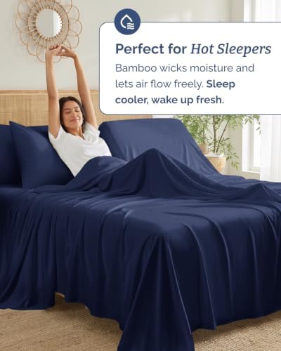 100% Rayon Derived from Bamboo Sheets - Split Head King - Navy Blue